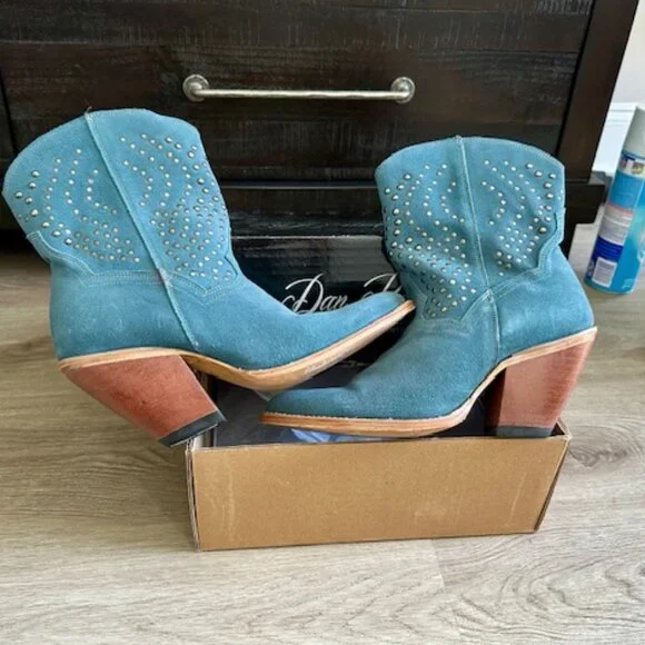 Dan Post Blue Suede / Studded Low Rise Western Style Boots - Picture 1 of 6